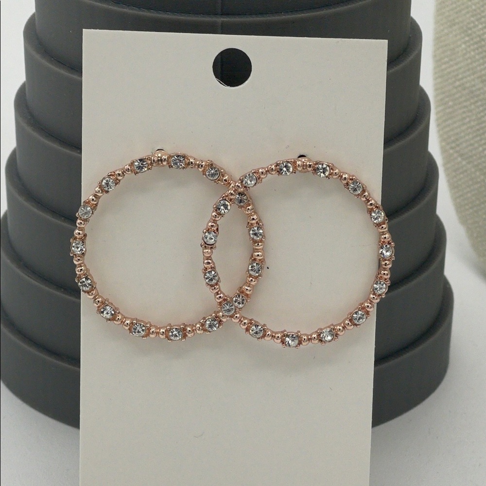 3.2.26-10 Rose Goldtone Crystal Hoop Post Earrings